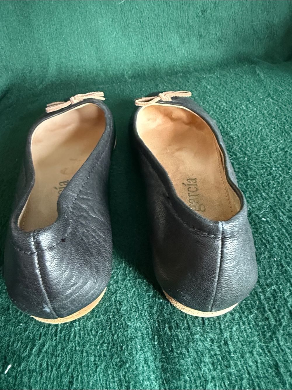 Pedro Garcia Black Leather Ballet Flats with Tan Bow Accent - Picture 2 of 6